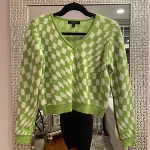Green Checkered Knit Sweater